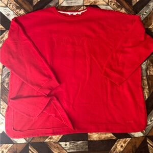 Peace Love World Red Crewneck Sweater with Embossed 'LOVE'